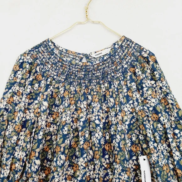 New Sonoma Blue Floral Elastic Scoop Neck Long Sleeves Blouse P600 - Picture 3 of 9